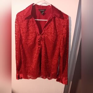 George Scarlet Lace Top with Satin Details